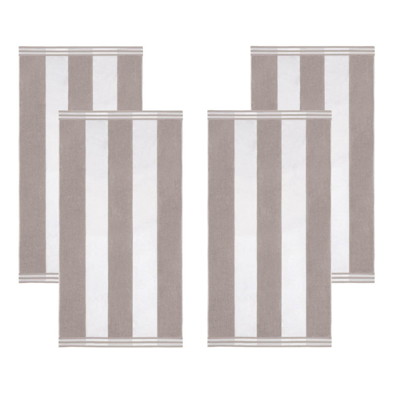 Calheta Cotton Oversized Cabana Stripe Beach Towels, Light Gray, 4