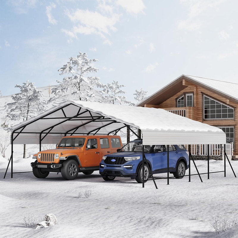 Abri de garage surdimensionné en métal 20 po x 20 pi avec cadre en acier pour voitures et bateaux, H 9 pi x l 20 pi x P 20 pi