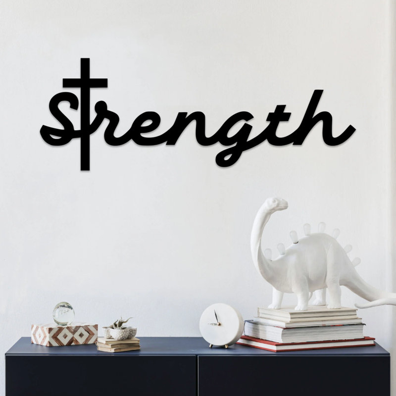 Strength Cross Script Metal Wall Art - Faith Inspirational Wall Decor - Religious Christian Cross Scripture Sculpture - Rustic Farmhouse Home Decoration - Bible Verse Spiritual Artwork - Modern Iron Wall Hanging - Hope Blessing Gift Piece