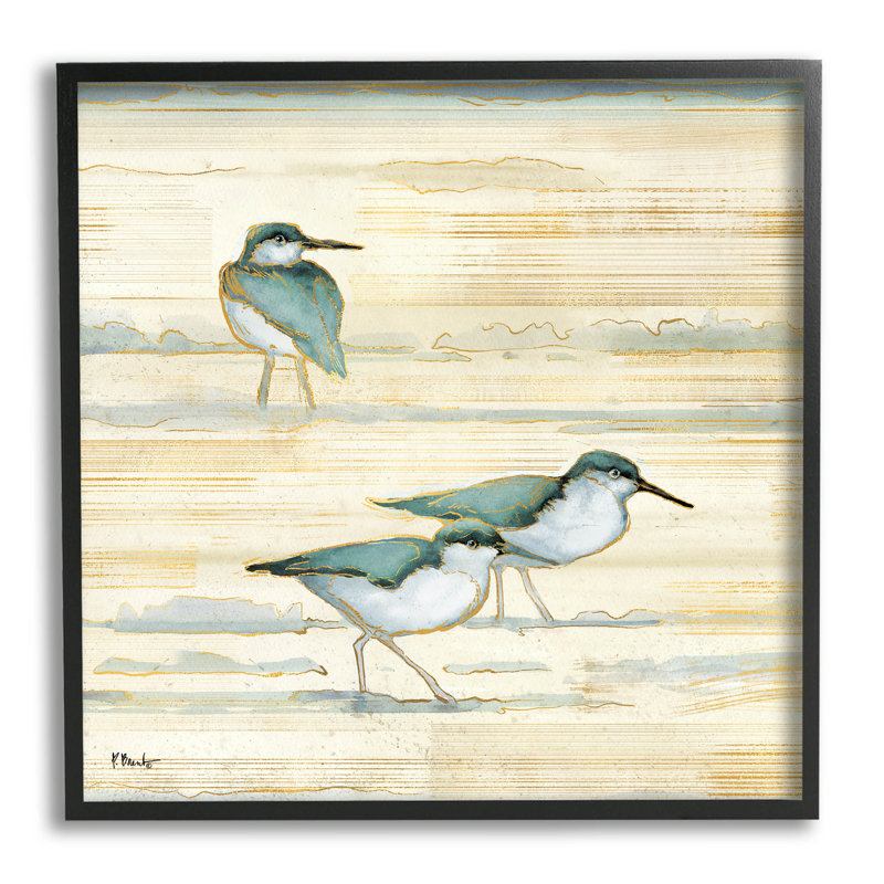 «Oceanside Sandpipers Beach Birds» par Paul Brent - peinture sur bois, Giclée encadrée noir minuit