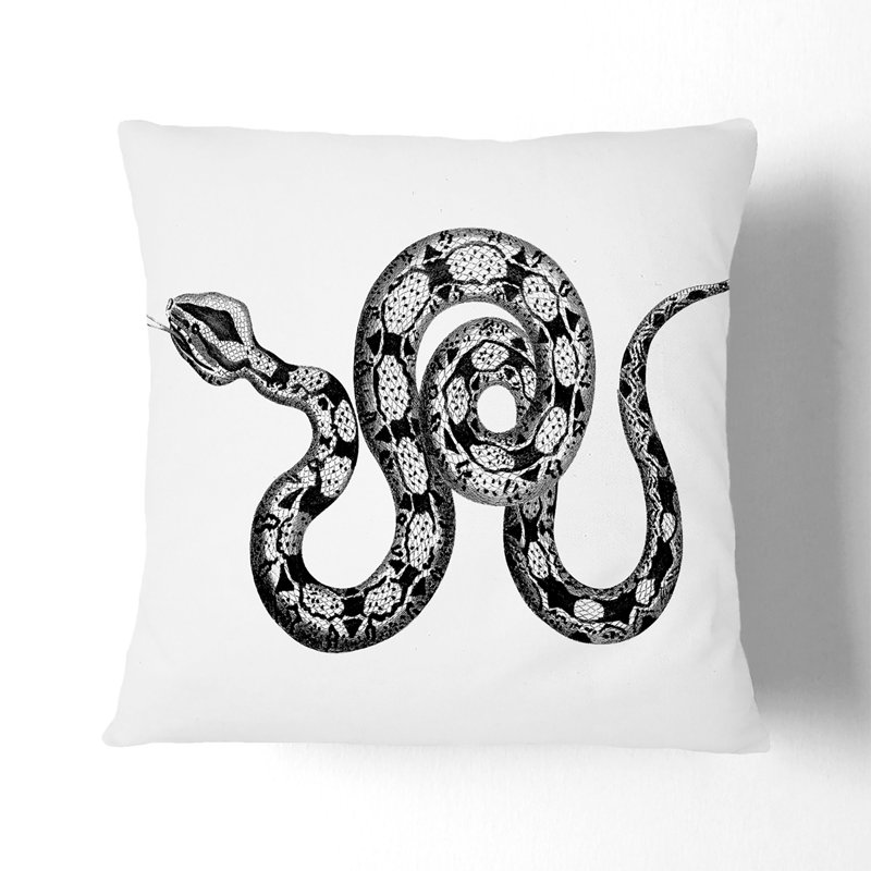 Boa Constrictor Snake In Black And White Square Throw Cushion, Stone, 40cm H x 40cm W x 15cm D