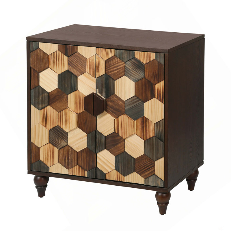 Buffet avec motif en nid d'abeille, armoire d'appoint moderne, H 31,7 po x l 30,31 po x P 15,7 po, Marron antique