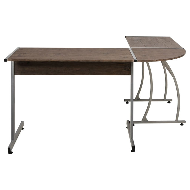 L-Shaped Metal Base Writing Desk, Brown/Grey