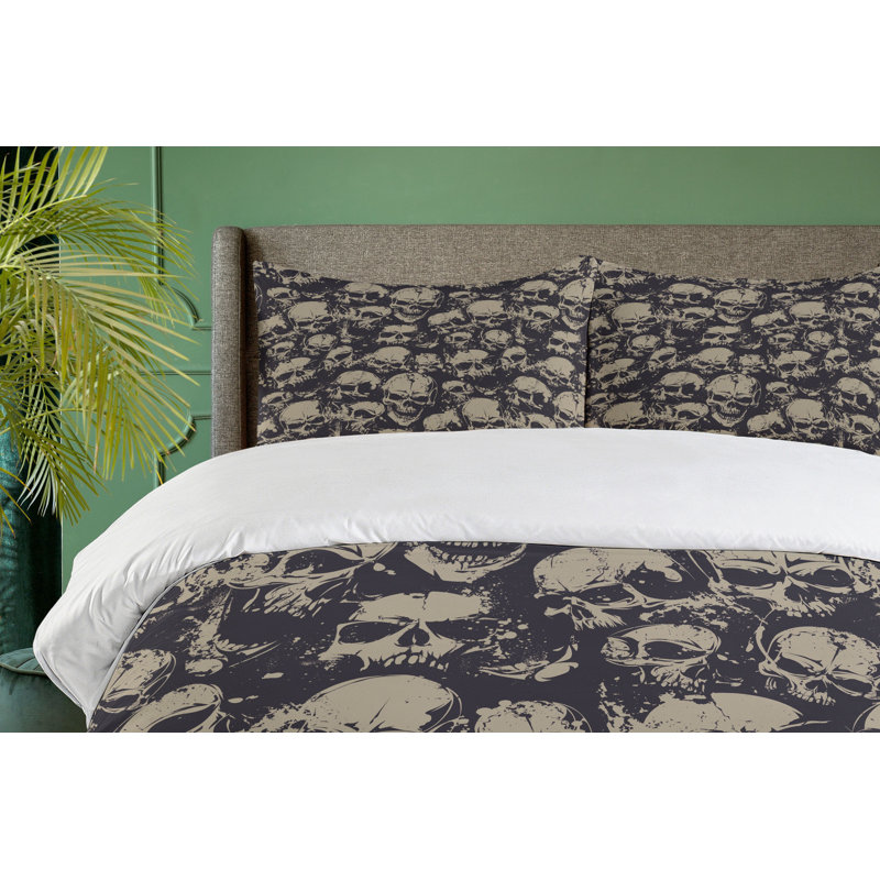Queen Dark Brown Skull Graphic Microfiber Duvet Cover Set
