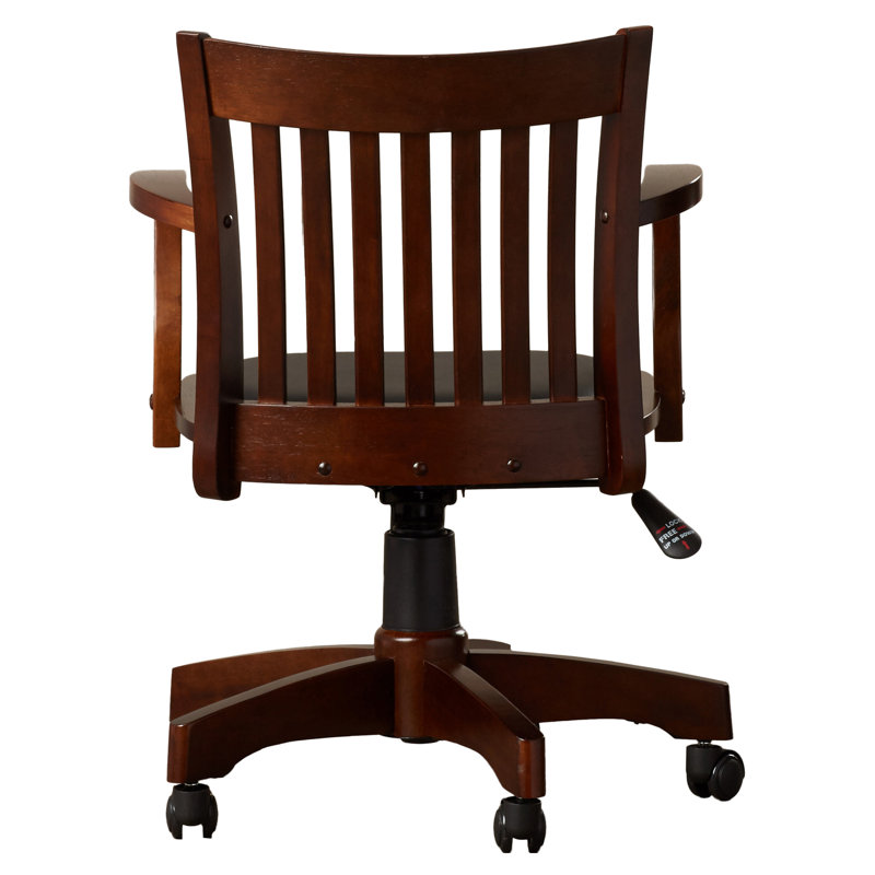 Espresso Wood Banker's Desk Chair with Black Vinyl Seat