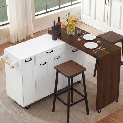 Îlot de cuisine polyvalent avec table extensible et rangement, conception moderne en MDF