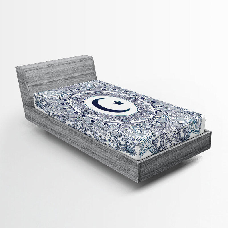 Drap-housse orange Ambesonne, Bleu foncé / blanc / bleu sarcelle oriental, Drap-housse pour lit simple TG