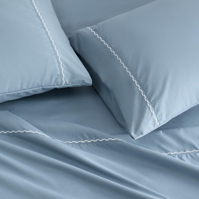 Ensemble de draps avec poche latérale, Ensemble de draps pour lit simple avec un drap-hou, Bleu minéral
