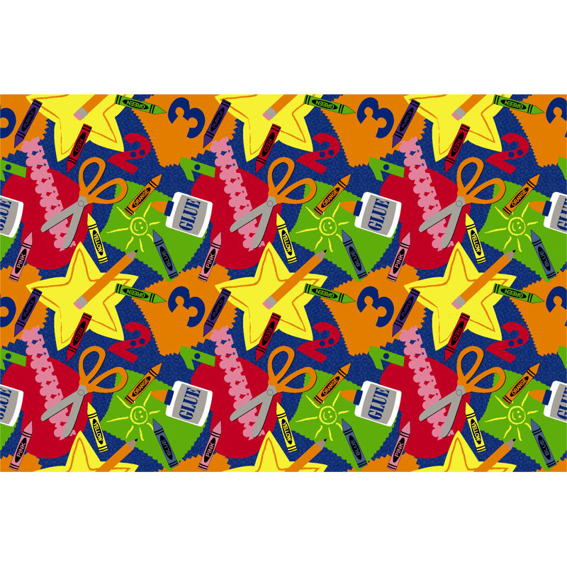 Tapis de classe KidCarpet.com Arts and Crafts, rectangulaire de 9 pi x 12 pi - classe 1, ignifuge, certifié Oeko-Tex, tapis de classe en nylon de qualité commerciale - bordure solide et durable pour usage institutionnel