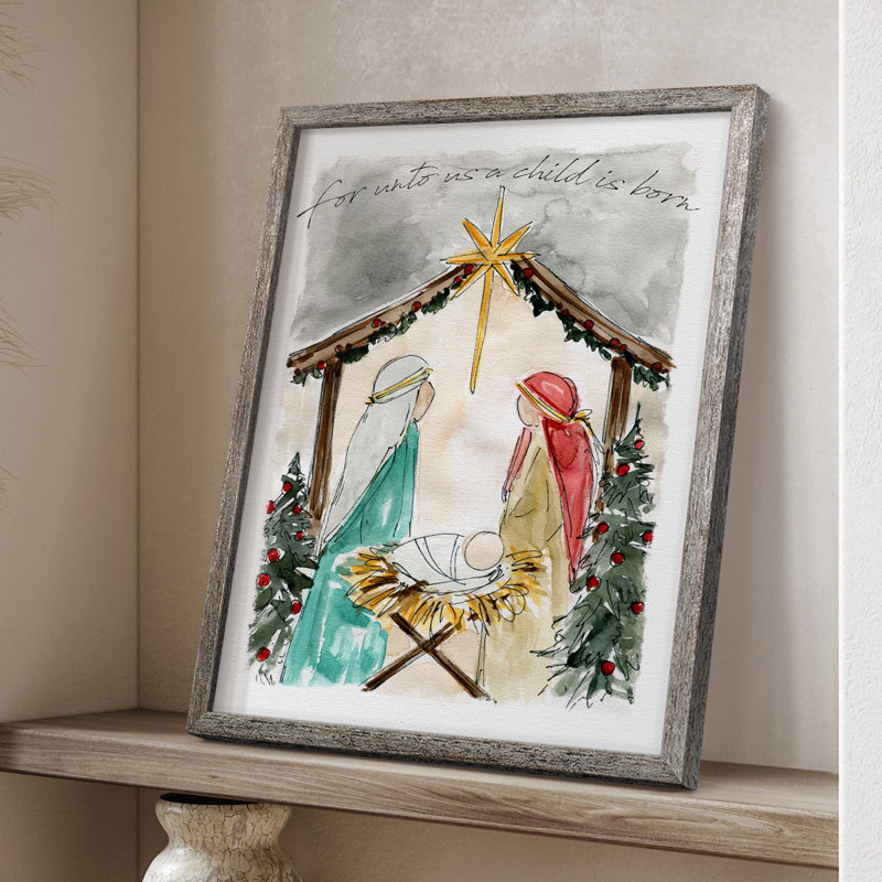 «Unto Us A Child is Born», reproduction encadrée - bois massif, H 30 po x l 24 po