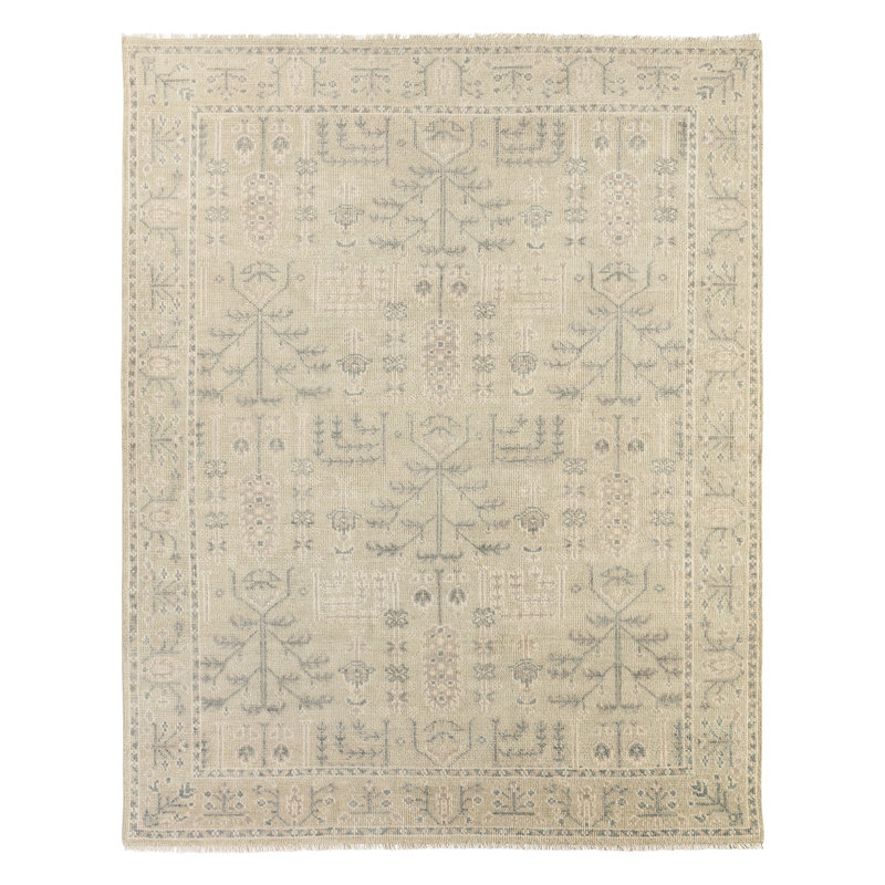 Tapis crème / vert noué à la main Jaipur Living Ginerva (8 pi x 10 pi), Rectangulaire 8 pi x 10 pi