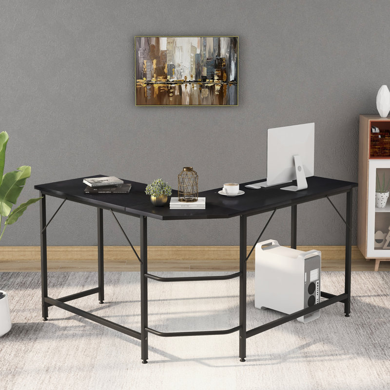 Humberto L-Shaped Steel Writing Desk, Black, Black