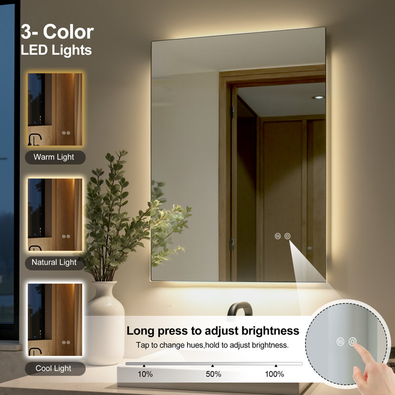 Miroir rectangulaire 31,5 "x 23,6" pour salle de bain avec désembueur