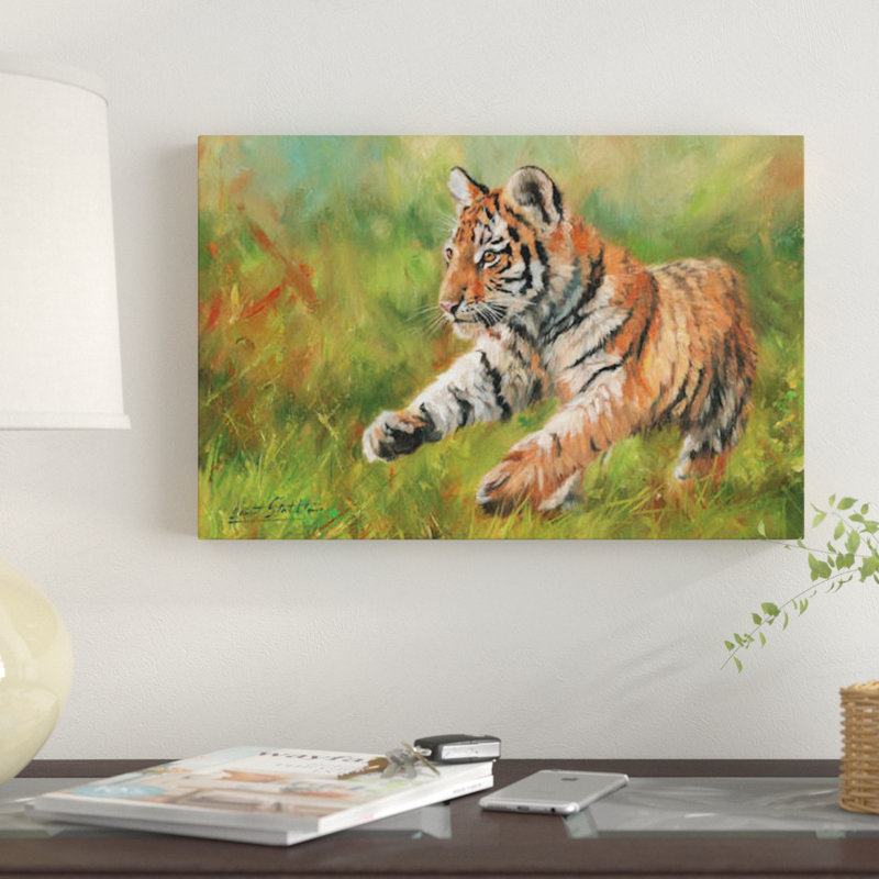 « tiger cub running », impression sur toile, H 8 po x l 12 po x P 0,75 po, Toile tendue, Pas de tapis