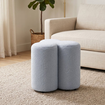 Petal Flower Teddy Fleece Footstool Ottoman, Upholstered Decorative Accent Stool for Home