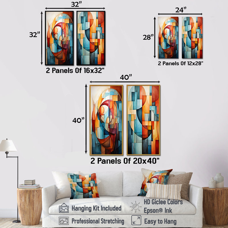 «Cubism Harmony Of Shapes» - ensemble d'art mural sur toile Cubism, Toile tendue, H 32 po x l 33 po