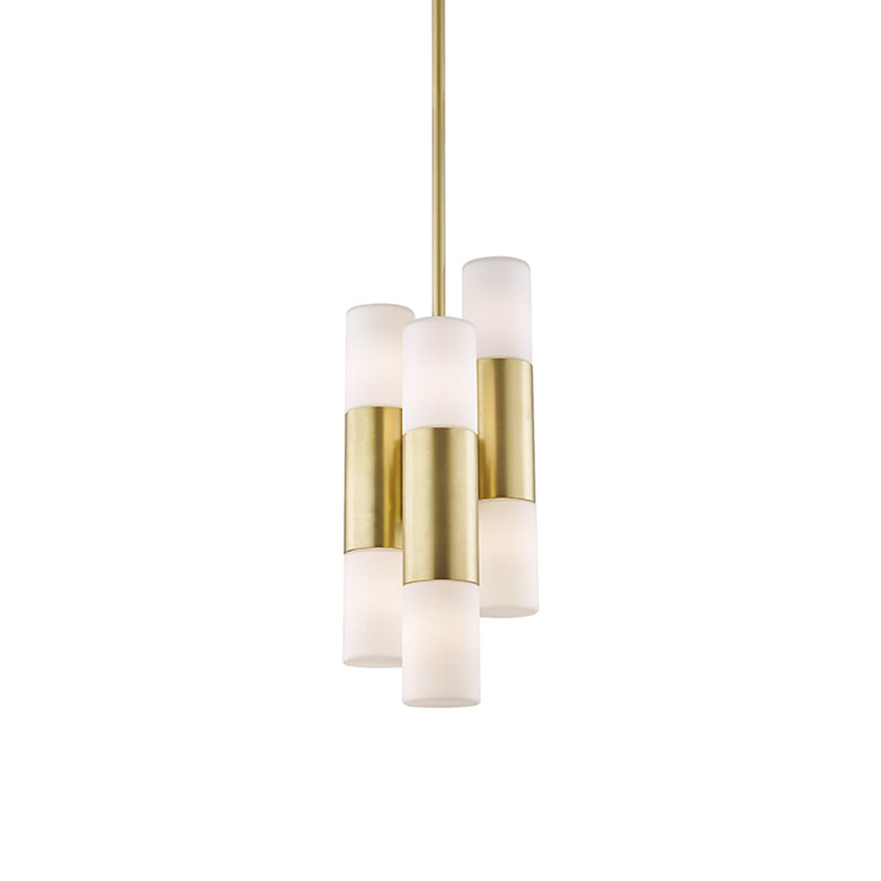 Lustre cylindrique unique à 6 lumières Otto, Laiton vieilli