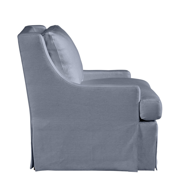 Royce 35" Wide Linen Slipcovered Armchair, Affinity Blue