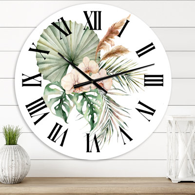 Horloge murale traditionnelle Bouquet tropical avec feuilles d'orchidées