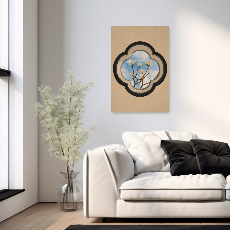 Magnolia ciel fenêtre délicate élégante fleur de magnolia tranquille, art mural, 36" H x 24" W