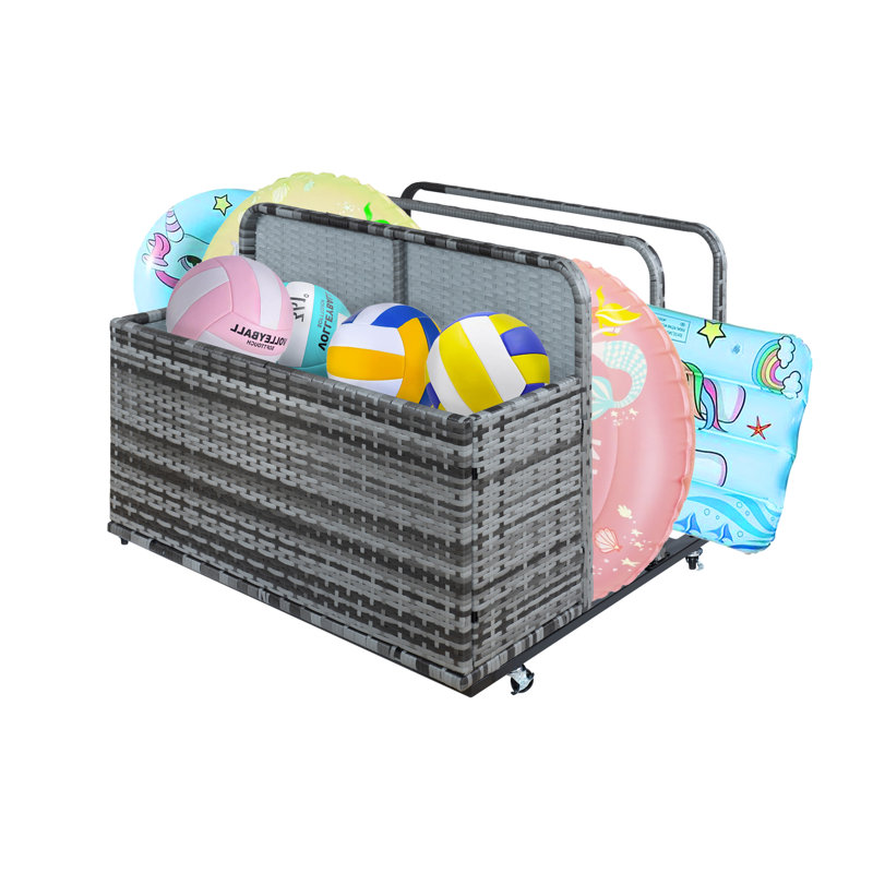 Outdoor Storage, Double Layer Poolside Float Storage, Patio Poolside Float Storage Basket, Storage Box, Light Gray