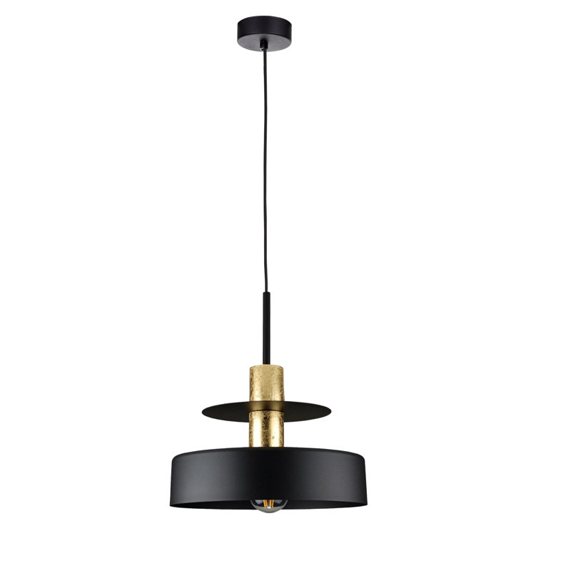 1 - Light Matte Black Drum Pendant, Black/Gold