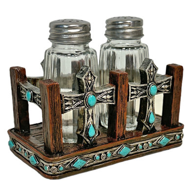 Ensemble de porte-shaker en polyrésine à pois turquoise avec poivre Concho