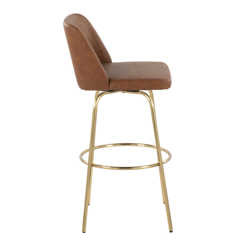 Camel Faux Leather and Gold Metal Swivel Bar Stools