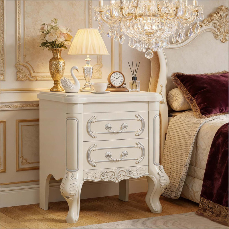 Elegant Bedside Table,Carved Nightstand,End Table,Nightstand