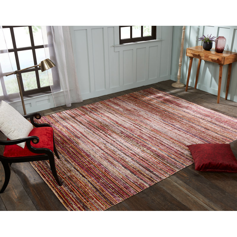 Summer Striped Area Rug in Red, Round 8'