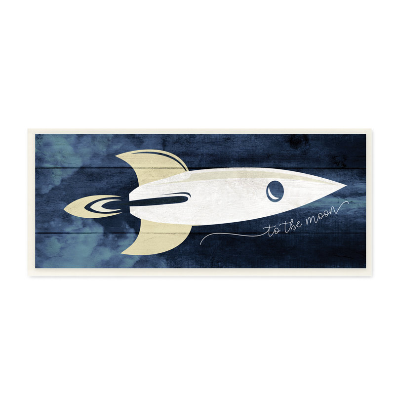Heider To The Moon, phrase «Rustic Space Ship», bleu, Plaque murale, H 7 po x l 17 po x P 0,5 po