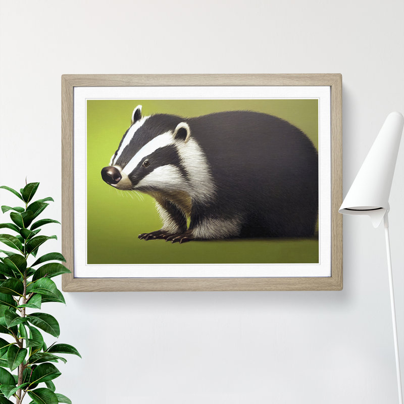 Cute Badger - Framed Print, 46cm H x 64cm W x 2cm D, Oak