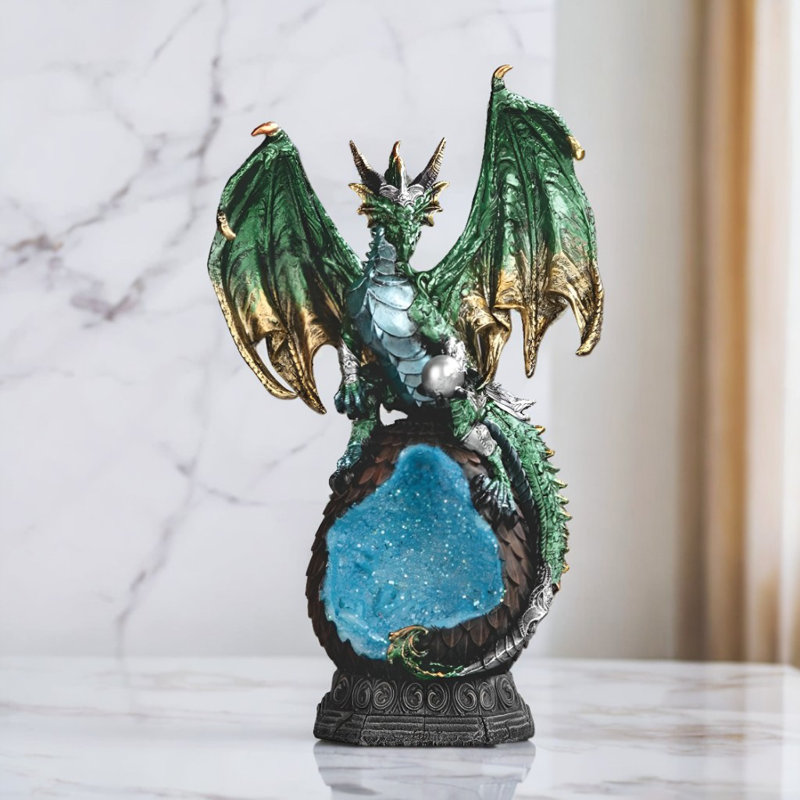 10"H Green Dragon on Geode Figurine