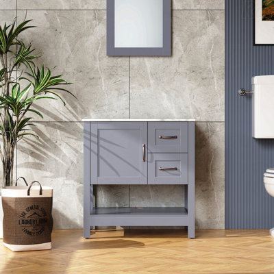 30in Gray Bathroom Vanity W/ Mirror And Top Only