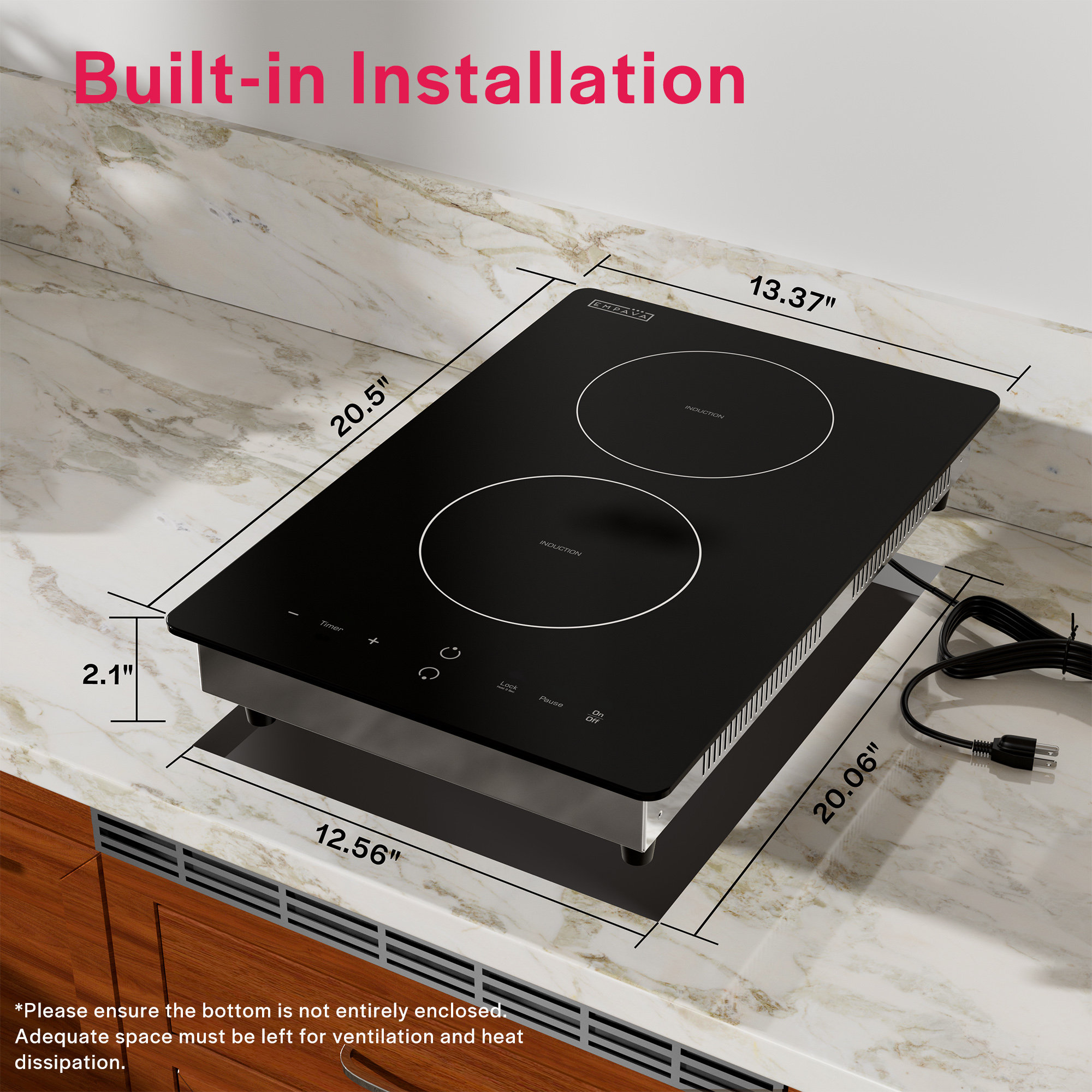 Empava 13 Inch Electric Induction Cooktop Smooth Surface with 2 Burners