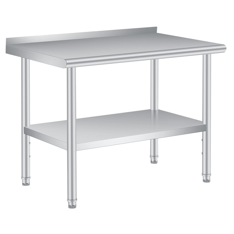 Table de préparation de cuisine en acier inoxydable - Table de travail commerciale robuste avec dosseret de 48 po x 24 po, tablette réglable, restaurant, maison, service alimentaire - Dimensions: 48 po x 24 po