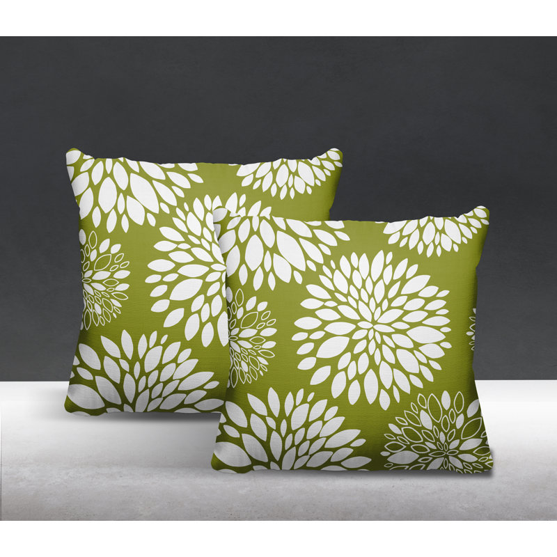 Floral Outdoor Reversible Throw Pillow, 15W" x 15H", Chartreuse