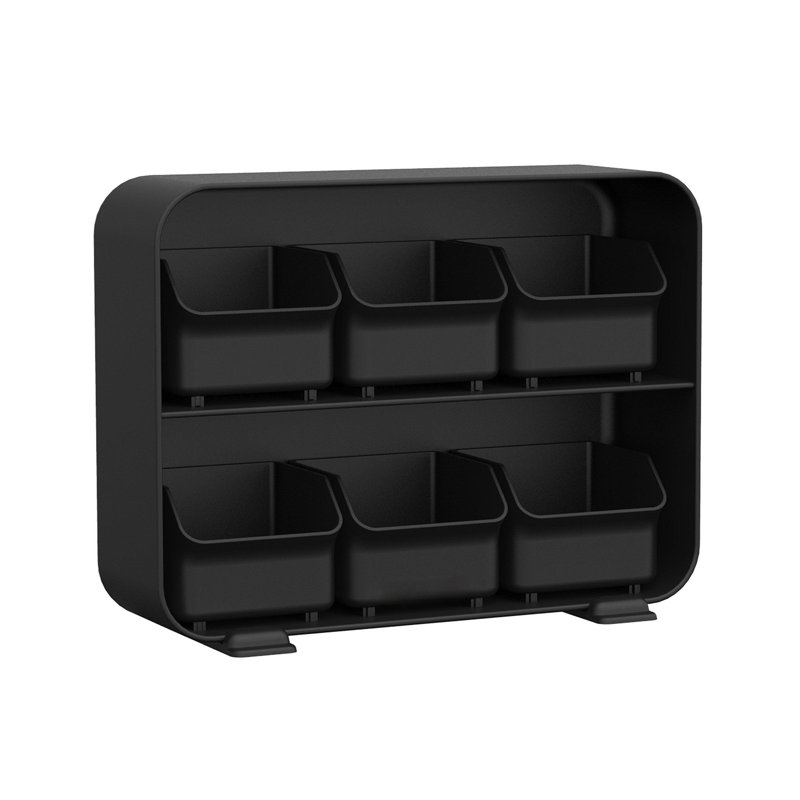 Black Plastic 6-Drawer Tea Bag Organizer for Countertop Storage