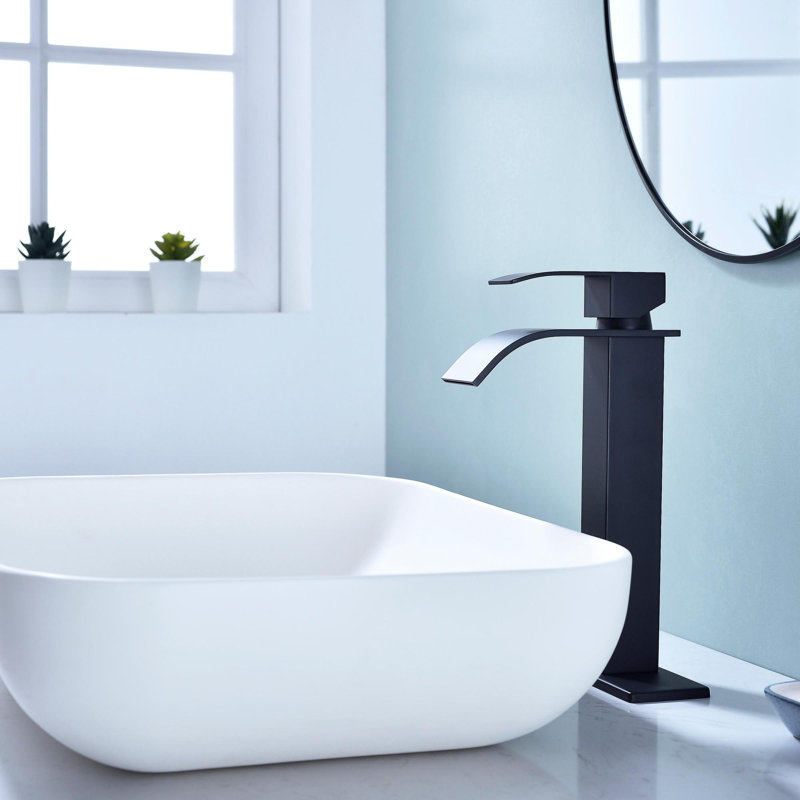 Single Handle Bathroom Vanity Sink Faucet with Waterfall Spout, Matte Black