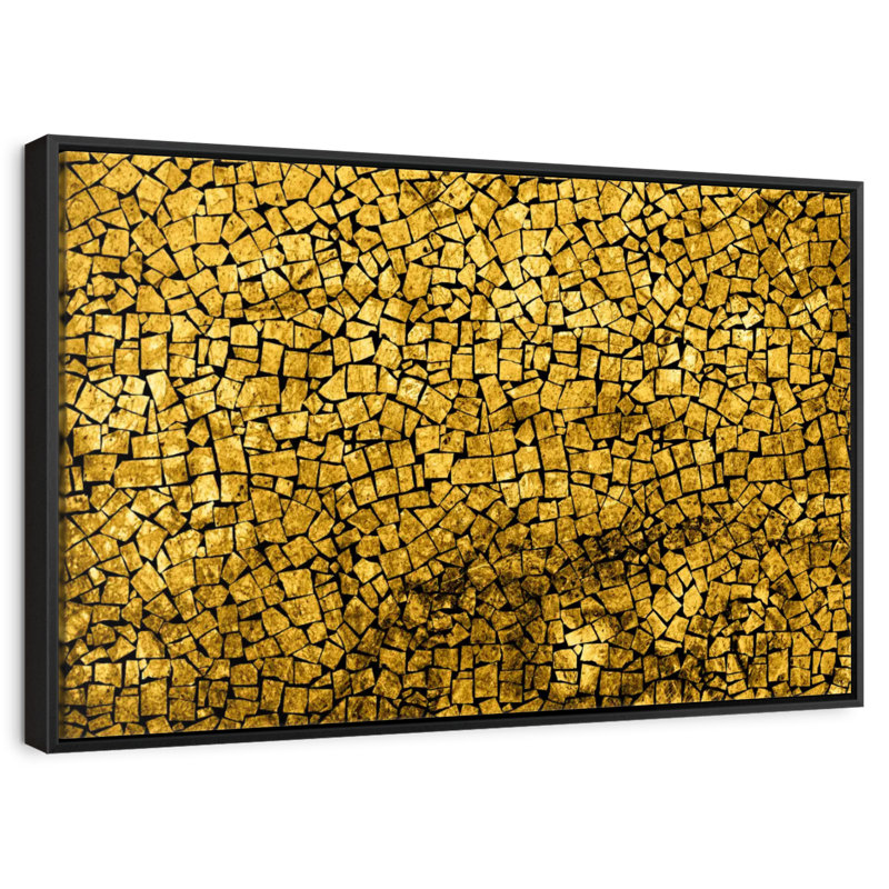 Mosaïque dorée, 46 po x 31 po, Cadre flottant noir