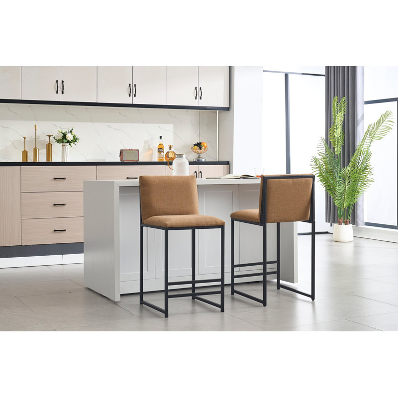 Zavier  Upholstered Linen Bar Counter Stools, Coffee