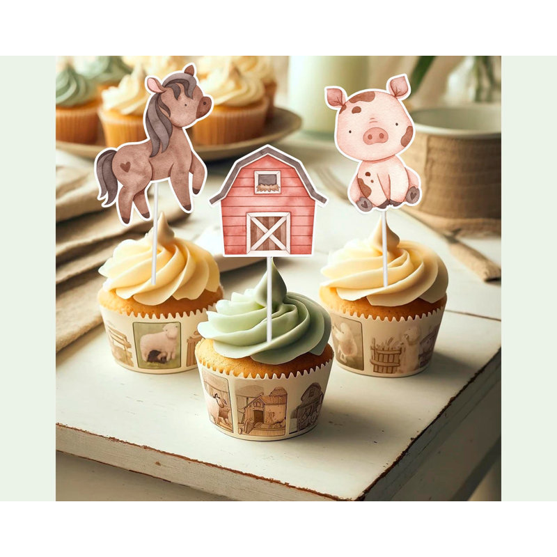 10 Pcs Girl Farm Cupcake Toppers Boho Farm animals Theme