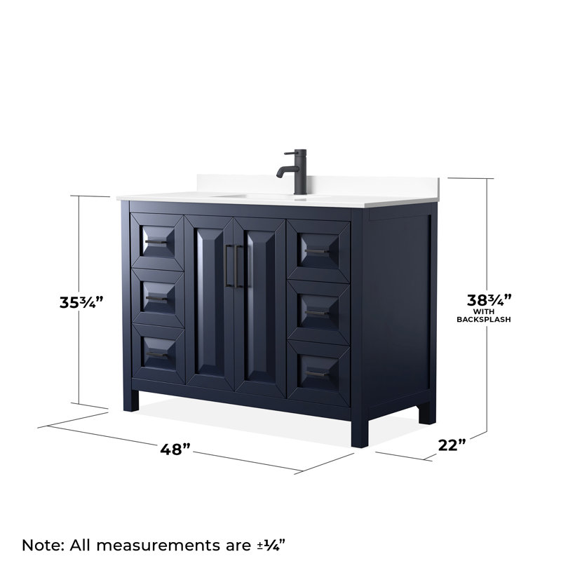 Daria 48'' Single Bathroom Vanity with Marble Top, White Cultured Marble, Dark Blue, Matte Black