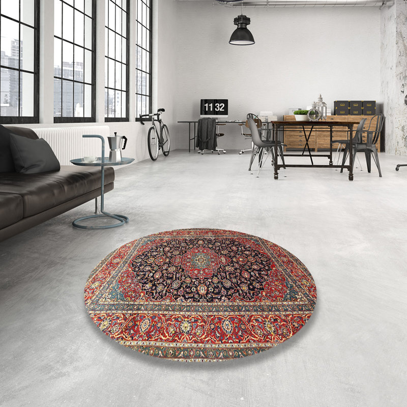 Tapis traditionnel brun / rouge Daysi, Rond 6 pi