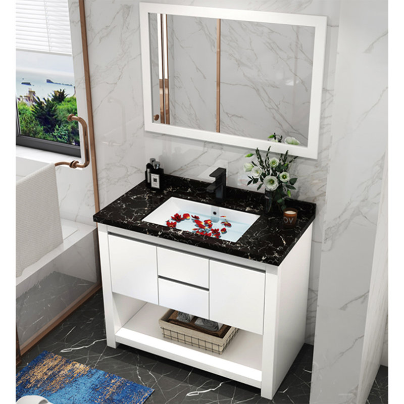 Meuble-lavabo moderne en chêne minimaliste avec comptoir en pierre pour salle de bain, 31"