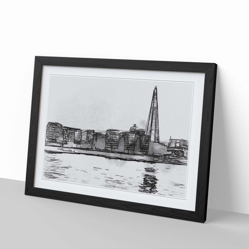 The Shard & London Skyline in Abstract - Framed Print, 40cm H x 60cm W x 2cm D, Black