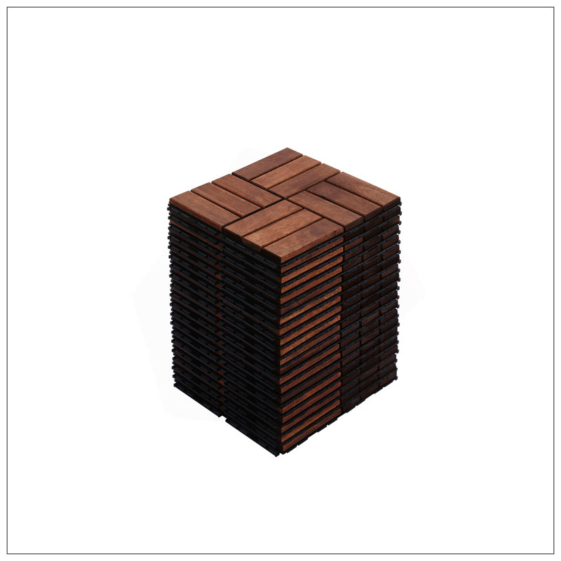 Motif de carreaux de terrasse en bois d'acacia imbriqué pour plancher extérieur, imperméable et facile à installer, 30 pièces 12 x 12 pouces
