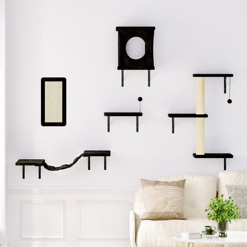 5 pièces étagères murales pour chat, condo pour chat, lit pour chat, arbre à chat, Noir