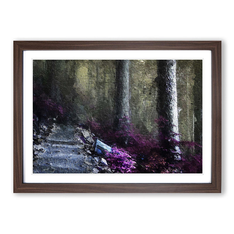 Path Through a Forest in Vancouver - Picture Frame Painting Print, 48cm H x 65cm W x 2cm D, Walnut Framed