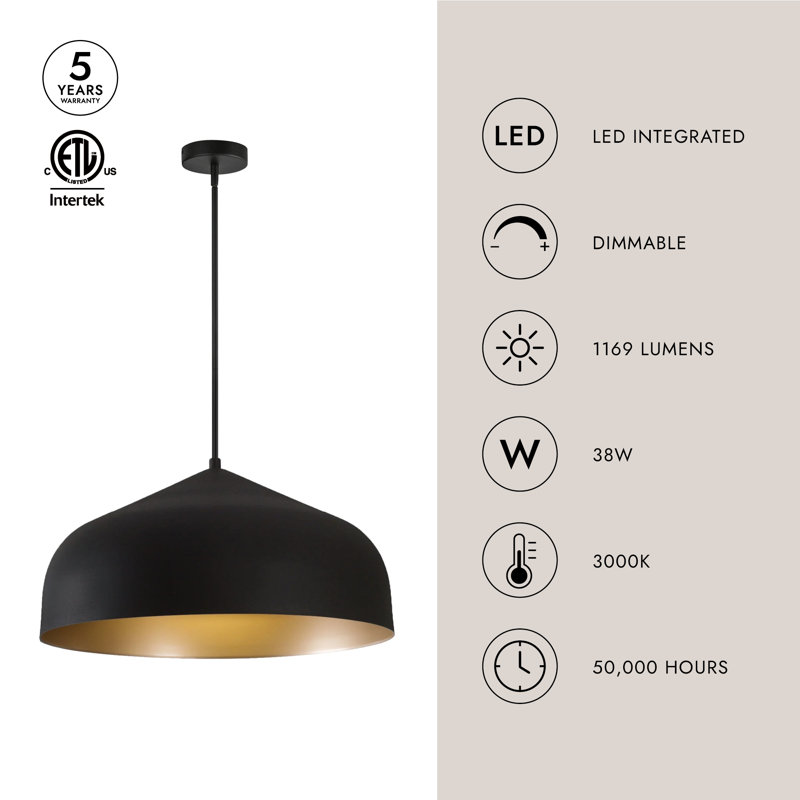 Helena 1 - Light Pendant, Black, Black/Gold, No Bulb Included
